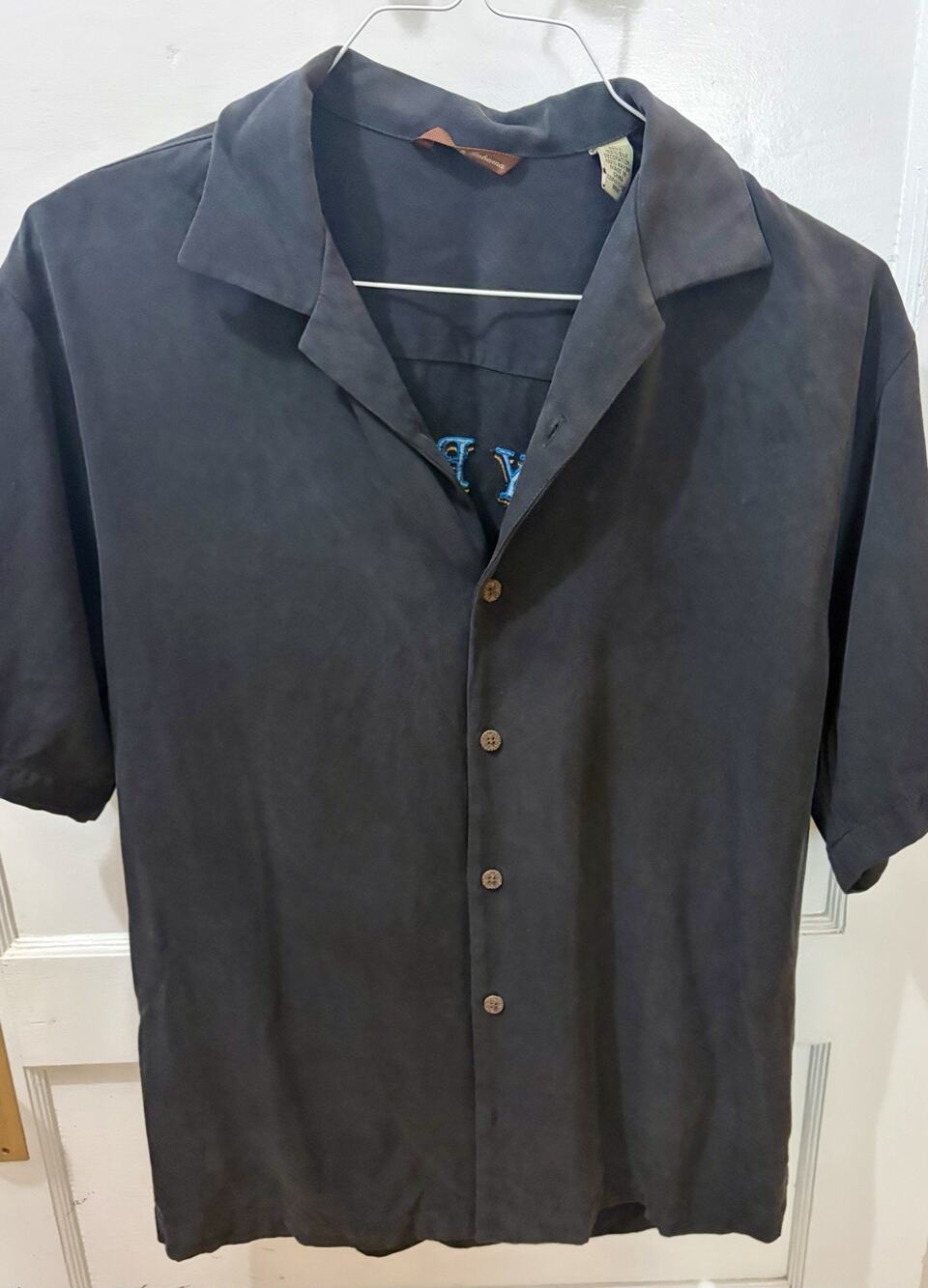 V-5 Tommy Bahama Shirt Mens Small Button Embroidered Camp Hawaiian Maduro Black